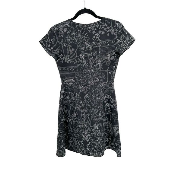 ARITZIA Wilfred Black White Floral Print Button Up Short Sleeve V-Neck Dress 2 - Picture 2 of 6